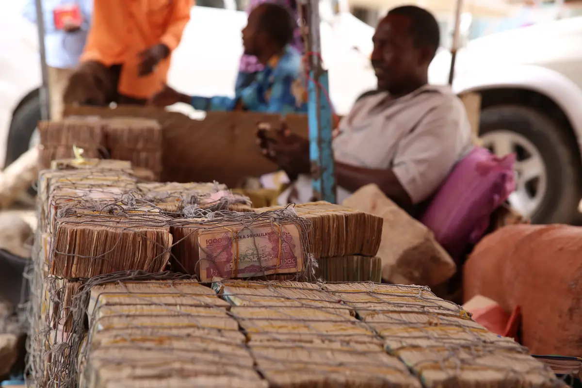 Traders at the open-air money market in Hargeisa