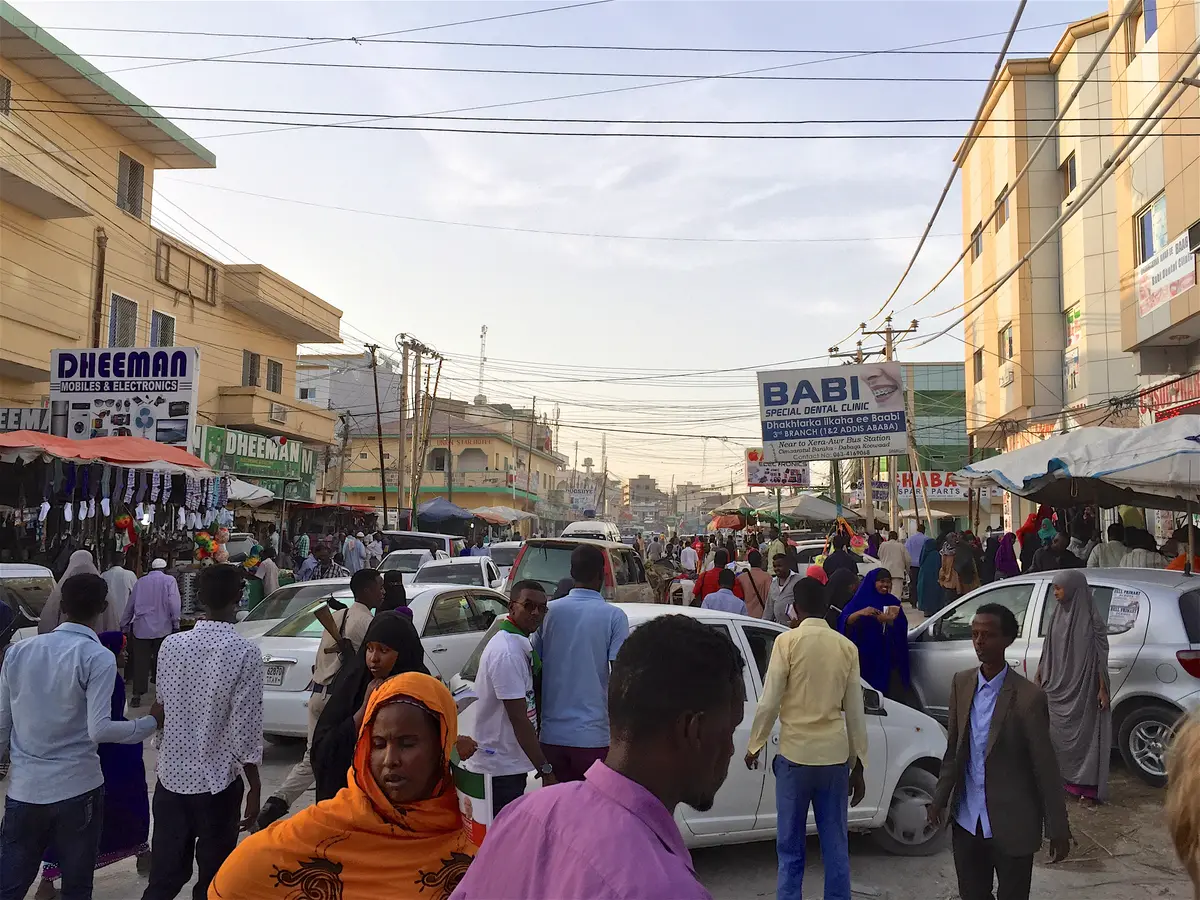 A busy commercial street in central Hargeisa